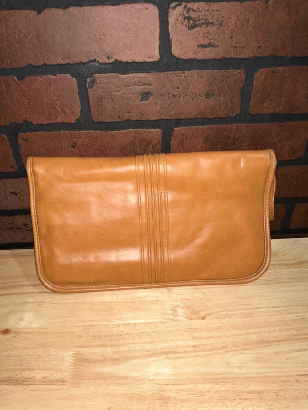 Classic Tan Wristlet Clutch with Front Pockets - Picture 5 of 8